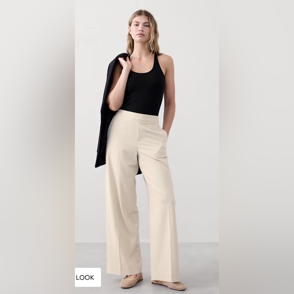 NWT Banana Republic Women’s HAYDEN WIDE LEG PANT Petite Size 14  Beige $100